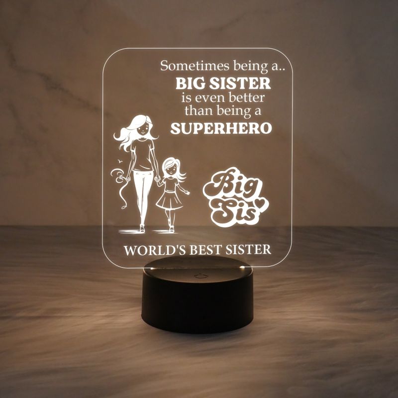 World Best Sister Night Lamp with Warm White Light | USB Cable | Best Gift for Sister